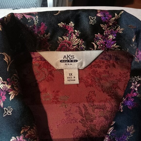 AKS Magenta Pink Black Chinese Brocade Jacket - Picture 4 of 7